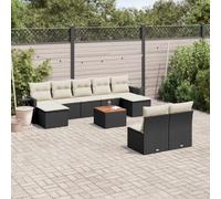 Owoxanthellate Set di 10 divani da giardino in rattan nero, 55 x 62 x 69 cm, resistente alle intemperie, con tavolo in legno di acacacia, salvaspazio, per terrazze, balconi, giardini d'inverno