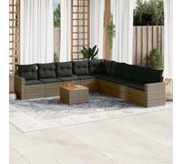 Owoxanthellate Set di 10 mobili da giardino a forma di L, in polyrattan resistente alle intemperie, con tavolo in legno di acacia, 62 x 69 cm, grigio, per terrazza, balcone e giardino d'inverno