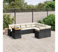 Owoxanthellate Set di 10 mobili da giardino in rattan sintetico, colore nero, divano ad angolo, divano centrale con braccioli, tavolo 100 x 55 x 73 cm, design moderno, robusto e durevole, per giardino