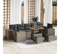 Owoxanthellate Set di 10 mobili da giardino in rattan sintetico, resistente alle intemperie, modulare, 9 posti, per esterni, con tavolo in legno di acacia, per terrazza, balcone e giardino d'inverno