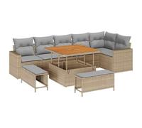 Owoxanthellate Set di 11 divani da giardino in polyrattan, set modulare con cuscino, tavolo e sgabello, divano con vano portaoggetti, per terrazza, giardino ed esterni, beige, grigio chiaro