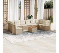 Owoxanthellate Set di 11 divano da giardino beige, 62 cm, in polyrattan, resistente agli agenti atmosferici, con tavolo in legno di acacia, spazio per esterni, resistente ai raggi UV, per terrazze