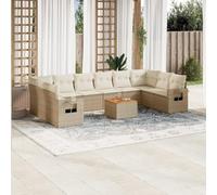 Owoxanthellate Set di 11 lounge da giardino beige in rattan e divano centrale con tavolo in legno di acacia, modulare e resistente ai raggi UV, per balcone, terrazza, giardino d'inverno