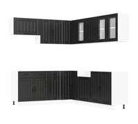 Owoxanthellate Set di 11 mobili da cucina Lucca in nero, cucina moderna da incasso completamente in legno, angolo cucina modulare con molto spazio per utensili da cucina e stoviglie