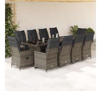 Owoxanthellate Set di 11 mobili da giardino grigio polyrattan, sedia da giardino regolabile, 110 kg, tavolo in vetro, 240 x 90 x 75 cm, design moderno per balcone, terrazza e giardino
