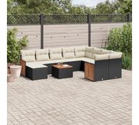 Owoxanthellate Set di 11 mobili da giardino in polyrattan nero, 62 x 62 x 69 cm, divano ad angolo con spazio di archiviazione, tavolo in legno di acacia, resistente ai raggi UV, modulare lounge per