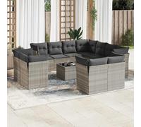 Owoxanthellate Set di 12 mobili da giardino in rattan sintetico, grigio chiaro, 62 x 62 x 69 cm, divano angolare e centrale con vano portaoggetti, tavolo in vetro, resistente alle intemperie e