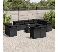 Owoxanthellate Set di 13 divani da giardino in polyrattan nero, 62 x 62 x 69 cm, con vano portaoggetti, resistente alle intemperie, set ergonomico per balcone, terrazza e giardino d'inverno