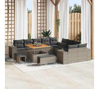 Owoxanthellate Set di 13 divani da giardino in rattan sintetico e legno di acacia, 100 x 100 x 71 cm, modulare resistente alle intemperie, per balcone, terrazza e giardino