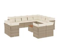 Owoxanthellate Set di 13 mobili da giardino in rattan beige, in polyrattan, con tavolo d'acacia, 62 x 62 x 69 cm, resistente alle intemperie, modulare, per terrazze, balconi e giardini