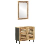 Owoxanthellate Set di 2 armadietti da bagno in legno massiccio di mango | Set di mobili da parete in legno di mango con specchio piatto e pomelli in ottone per il bagno moderno.