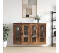 Owoxanthellate Set di 2 comò da parete in legno anticato, 69,5 x 34 x 90 cm, con porta trasparente, salvaspazio in legno/metallo, moderno, durevole, per soggiorno, corridoio, camera da letto