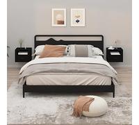 Owoxanthellate Set di 2 comodini da parete, colore nero, 50 x 36 x 40 cm, in materiale di legno, design moderno e sospeso, per camera da letto, corridoio e soggiorno