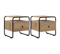 Owoxanthellate Set di 2 comodini in rovere Artisan, 40 x 39,5 x 40 cm, in | Comodino compatto per camera da letto con cassetto, ripiano aperto e gambe in acciaio stabili con protezioni per il pavimento