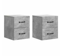 Owoxanthellate Set di 2 comodini sospesi da parete, grigio cemento con 4 cassetti, console da parete in legno per camera da letto e soggiorno, 34,5 x 33 x 40 cm