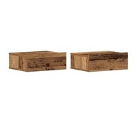 Owoxanthellate Set di 2 comodini sospesi effetto legno anticato, comodini sospesi, 40 x 32 x 15 cm, consolle da parete in legno per camera da letto