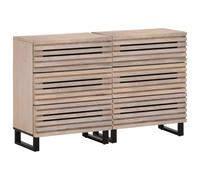 Owoxanthellate Set di 2 credenze industriali, in legno di mango massiccio macchiato, 60 x 34 x 75 cm, con 3 cassetti, robusto telaio in acciaio, design moderno, per soggiorno, camera da letto e