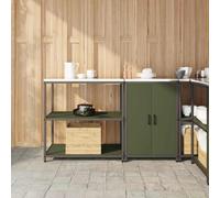 Owoxanthellate Set di 2 cuscinetti da cucina, verde oliva, 150 x 50 x 92 cm, in acciaio laminato a freddo, design moderno, robusto e resistente alle intemperie, con ante per cucina, garage, soggiorno