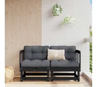 Owoxanthellate Set di 2 divani ad angolo, colore nero, in pino massiccio, 61 x 61 x 62 cm, con cuscino antracite, modulare per esterni, per piccoli balconi, giardini d'inverno e terrazze