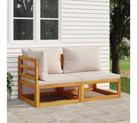 Owoxanthellate Set di 2 divani da giardino in acacacia, 68 x 70,5 x 65 cm, grigio, resistente alle intemperie, con cuscini spessi, salvaspazio, per terrazza, giardino, giardino d'inverno