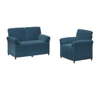 Owoxanthellate Set di 2 divani imbottiti in velluto blu, 1 e 2 posti | Set da 1 posto e 2 posti con braccioli ergonomici e morbida imbottitura in schiuma per il vostro soggiorno.