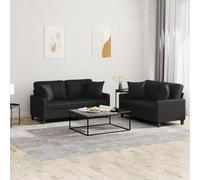 Owoxanthellate Set di 2 divani in ecopelle, colore nero, 138 x 77 x 80 cm, piccolo divano con cuscino, struttura in metallo, design moderno per soggiorno, camera da letto, ufficio