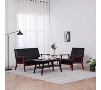 Owoxanthellate Set di 2 divani in ecopelle nera dal design scandinavo, 64,5 x 67 x 73,5 cm e 113,5 x 67 x 73,5 cm, robusto interno in legno per piccolo soggiorno, corridoio, ufficio