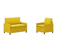Owoxanthellate Set di 2 divani in velluto giallo dal design moderno, divano imbottito da 1 posto e 2 posti, per soggiorno, divano stabile con struttura in metallo e comodi cuscini