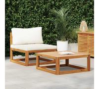 Owoxanthellate Set di 2 lounge da giardino in acacia oliata, 68 x 70 x 60 cm, bianco crema, piccolo divano da esterno con tavolino da caffè, salvaspazio, resistente alle intemperie, per balcone