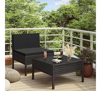 Owoxanthellate Set di 2 lounge da giardino in polyrattan nero con cuscini resistenti alle intemperie, 57 x 69 x 69 cm e 60 x 60 x 35 cm, tavolino salvaspazio per balconi piccoli terrazzi, giardini e