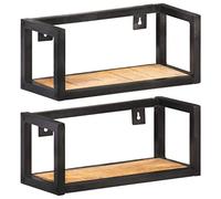 Owoxanthellate Set di 2 mensole da parete da 40 cm, in legno di mango grezzo e ferro dal design industriale, per soggiorno, cucina e corridoio, portata fino a 20 kg