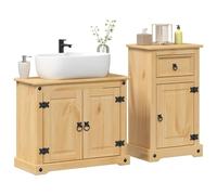Owoxanthellate Set di 2 mobili da bagno Corona in pino massiccio, 73 × 33 × 60 cm e 45 × 33 × 80 cm, finitura in cera al miele, lavabo rustico con molto spazio, compatto per piccoli bagni