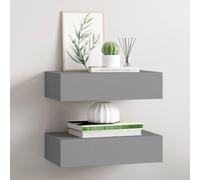 Owoxanthellate Set di 2 scaffali da parete con cassetto, grigio, 40 x 23,5 x 10 cm, in metallo MDF e moderno, per chiavi, gioielli, soggiorno, corridoio o camera da letto