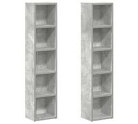 Owoxanthellate Set di 2 scaffali per CD, DVD, Blu-Ray, in legno grigio cemento, 21 x 16 x 93,5 cm, con 5 scomparti, per il soggiorno
