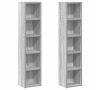 Owoxanthellate Set di 2 scaffali per CD, grigio Sonoma, 21 x 16 x 93,5 cm, in legno con 5 scomparti, sottile scaffale per DVD e Blu-ray, per soggiorno e ufficio