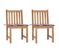 Owoxanthellate Set di 2 sedie da giardino in legno di teak massiccio, 50 x 53 x 90 cm, resistenti alle intemperie, con cuscino a quadri rosso, design moderno, robusto e durevole, per giardino