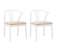 Owoxanthellate Set di 2 sedie da pranzo in bianco e marrone, stile vintage, in legno massello dell'albero della gomma, con cuscino imbottito, stabile sedia in legno per sala da pranzo e ufficio