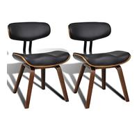 Owoxanthellate Set di 2 sedie da pranzo in legno di buio e ecopelle, stile retrò, imbottite, per sala da pranzo e cucina, sedie da cucina stabili con gambe in legno, nero e marrone