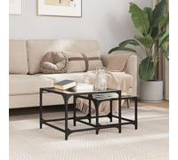 Owoxanthellate Set di 2 tavolini da caffè e tavolino in vetro, colore nero, 50 x 50 x 35 cm e 40 x 40 x 28 cm, in acciaio, design moderno e salvaspazio, per soggiorno, camera da letto, ufficio