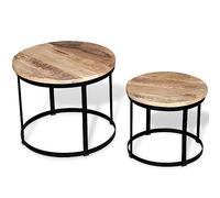 Owoxanthellate Set di 2 tavolini da caffè, rotondi, industriali, in legno di mango e ferro, colore nero, 50 x 41/40 x 35 cm, stile vintage, per soggiorno, camera da letto