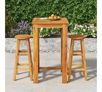 Owoxanthellate Set di 3 bar da giardino, in legno di acacia, 60 x 60 x 105 cm, moderni, mobili da balcone con 2 sedie, 34 x 34 x 76 cm, stabile, trattati con olio per balconi, terrazze, lounge