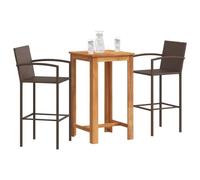 Owoxanthellate Set di 3 bar da giardino in legno di acacia e rattan sintetico, 60 x 60 x 105 cm, con due sgabelli da bar, design moderno, robusto e resistente alle intemperie, per balcone, terrazza e