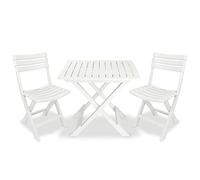 Owoxanthellate Set di 3 bistrò pieghevole in plastica bianca, 79 x 72 x 70 cm, salvaspazio per piccoli balconi, terrazze e verande, mobili da giardino resistenti alle intemperie con design moderno