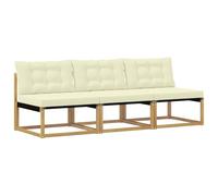 Owoxanthellate Set di 3 divani centrali da esterni in legno di acacia massiccio e textilene, espansione modulare per terrazza, giardino e balcone, modulo lounge a 3 posti, con cuscino, bianco