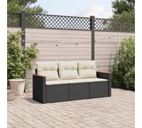 Owoxanthellate Set di 3 divani da giardino in polyrattan nero, 55 x 62 x 69 cm, design moderno, fibra adesiva resistente alle intemperie, cuscino bianco crema e struttura modulare per terrazze