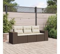 Owoxanthellate Set di 3 divani da giardino, in rattan sintetico, 55 x 62 x 69 cm, resistente agli agenti atmosferici, con vano portaoggetti e cuscino bianco crema, balcone, terrazza