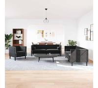 Owoxanthellate Set di 3 divani in velluto nero, 178 x 59 x 30 cm, classico divano con gambe coniche in plastica, durevole per soggiorno, colloqui serali e ufficio