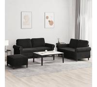 Owoxanthellate Set di 3 divani in velluto nero con poggiapiedi, 2 posti a 2 posti, larghezza 152/172 cm, moderno, adatto per soggiorno, camera da letto, ufficio e corridoio