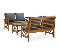 Owoxanthellate Set di 3 lounge da giardino in legno di acacia, 102 x 50 cm, vintage, per esterni, con spessi cuscini, grigio scuro, resistente alle intemperie, per terrazze, patio, giardino d'inverno