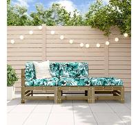 Owoxanthellate Set di 3 lounge da giardino in legno di pino impregnato, 57,5 x 63,5 x 60 cm, con cuscino a foglie, durevole, resistente alle intemperie, salvaspazio, per balcone, terrazza e giardino